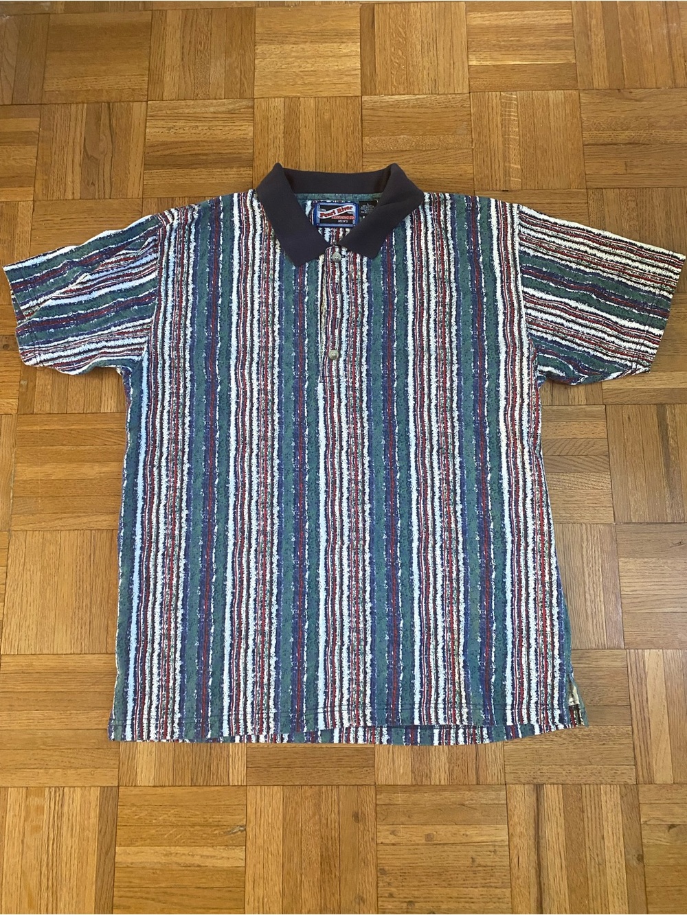 Vintage Coogi Style Collared Polo Shirt Cotton Traders Sport Stripe 90s Mens L
